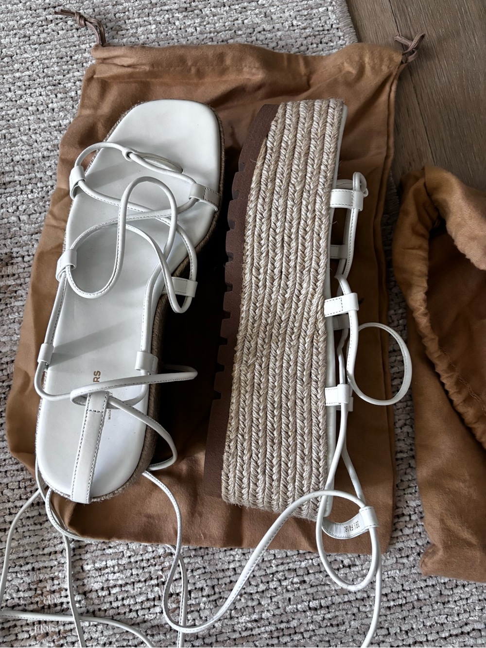 Michael Kors Collection White Leather Espadrille Platform Sandals